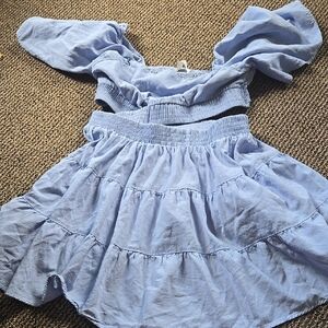 Shy Velvet Powder Blue Baby Doll Cutout Off-Shoulder Midi Dress